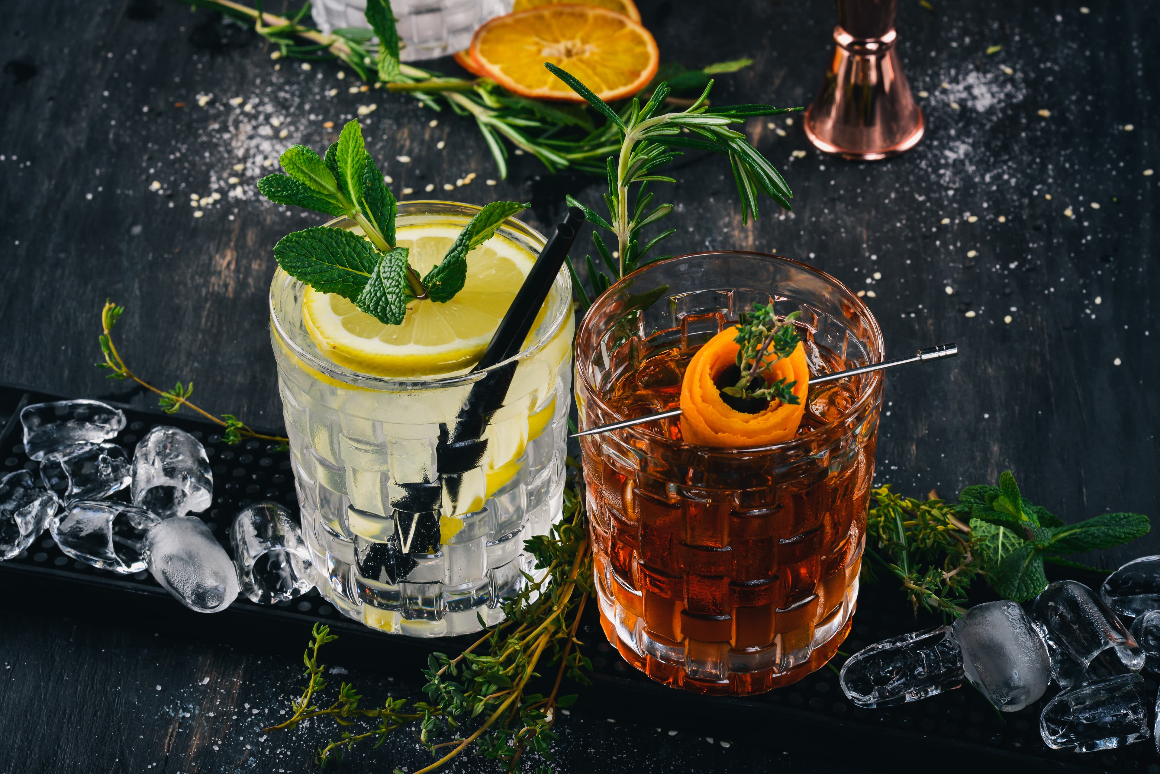 Gin and Tonic, and a Negroni cocktail